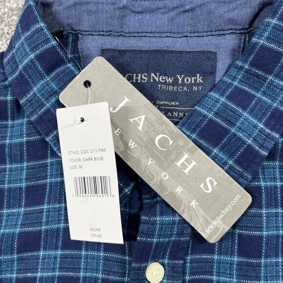 Jachs Flannel Shirt Mens Medium Button Down Plaid Soft Stretch Blue NWT - Picture 4 of 14